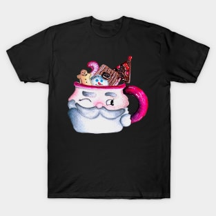 Santa Candy Cup and Christmas Candies - Black T-Shirt